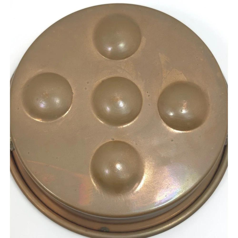 Vintage Copper Escargot Pan Egg Poacher Brass Handles Handmade Turkey 5 Cup 8